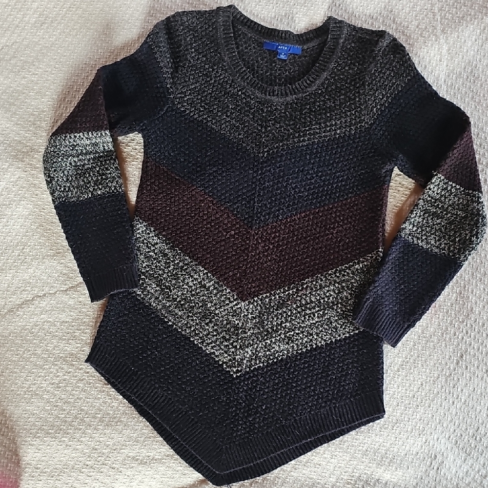 Apt. 9 Chevron Knit Crewneck Sweater in Black, Wine & Gray